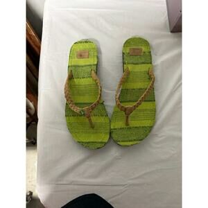 Sanuk Green Striped Sandals - Women Size 8